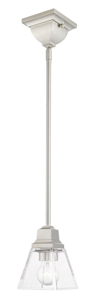 Livex Lighting-45561-91-Mission - 1 Light Pendant in Mission Style - 5 Inches wide by 17.75 Inches high   Brushed Nickel Finish with Clear Glass