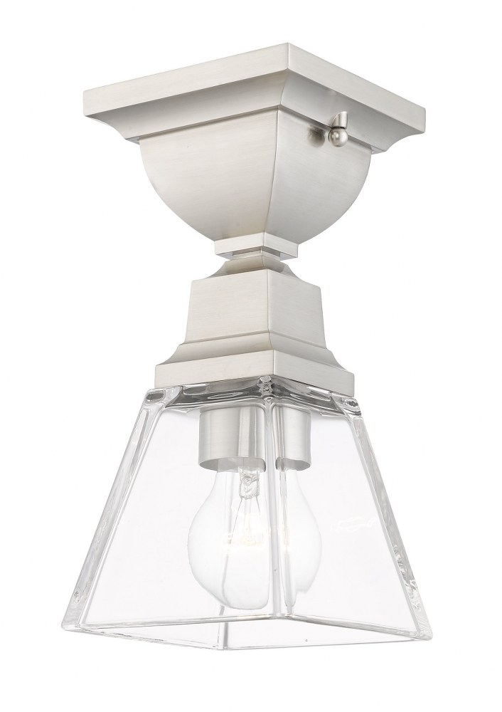 Livex Lighting-45562-91-Mission - 1 Light Flush Mount in Mission Style - 5 Inches wide by 10 Inches high Brushed Nickel  Polished Chrome Finish with Clear Glass