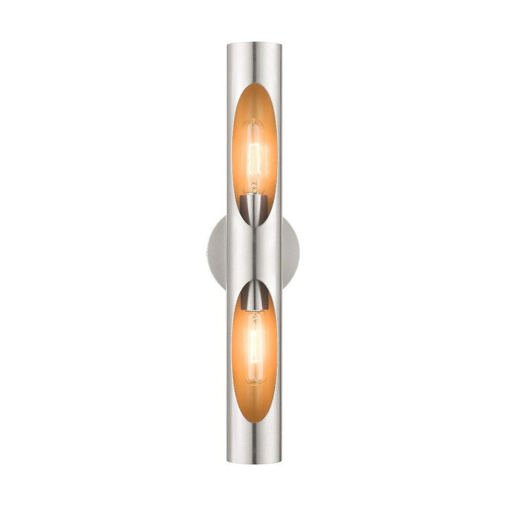 Livex Lighting-45892-91-Novato - 2 Light ADA Wall Sconce in Novato Style - 22 Inches wide by 5.13 Inches high Brushed Nickel Polished Chrome Finish with Hand Welded Polished Chrome/Shiny White Shade
