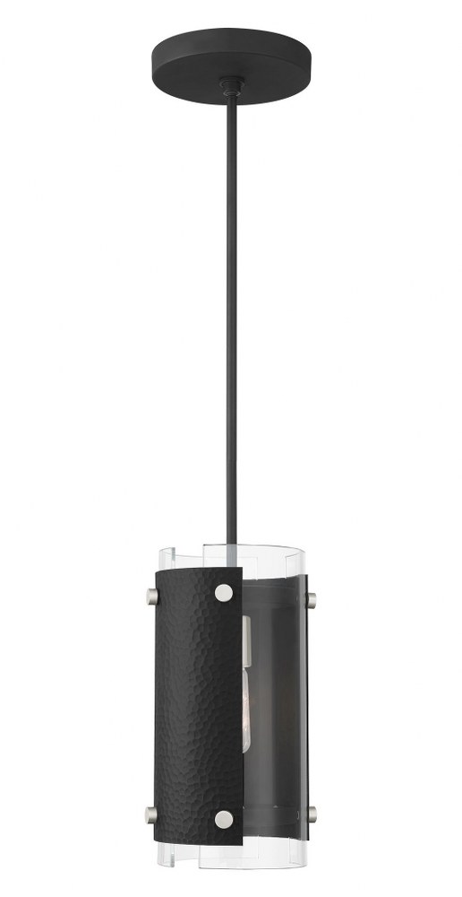 Livex Lighting-45991-04-Barcelona - 1 Light Pendant in Barcelona Style - 8 Inches wide by 21 Inches high   Black/Brushed Nickel Finish with Clear Glass