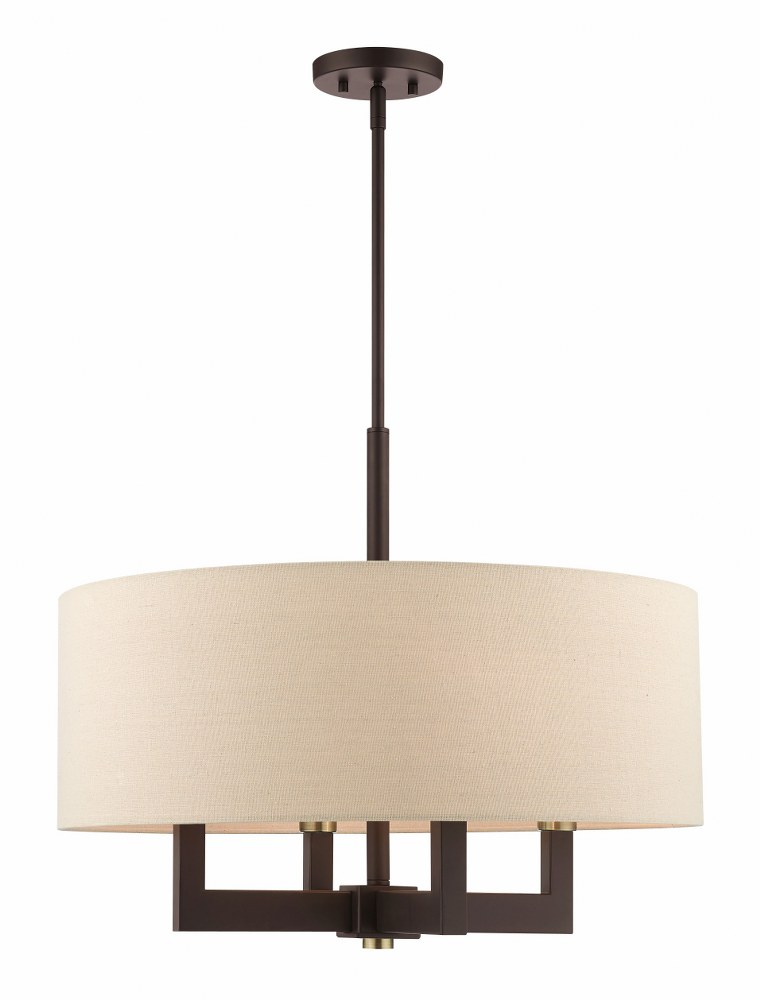 Livex Lighting-46166-07-Cresthaven - 4 Light Chandelier in Cresthaven Style - 24 Inches wide by 22 Inches high   Bronze/Antique Brass Finish with Ash Gray Linen Fabric Shade