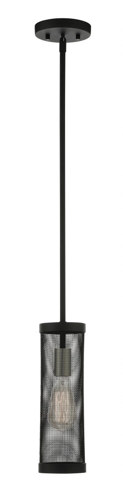 Livex Lighting-46211-04-Industro - 1 Light Pendant in Industro Style - 5.13 Inches wide by 21.5 Inches high   Black/Brushed Nickel Finish with Black Stainless Mesh Shade