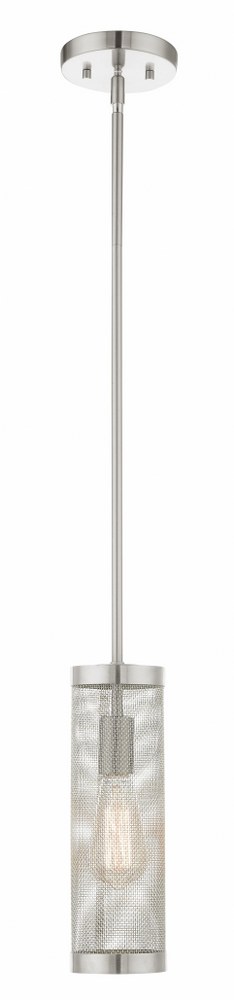 Livex Lighting-46211-91-Industro - 1 Light Pendant in Industro Style - 5.13 Inches wide by 21.5 Inches high Brushed Nickel Brushed Nickel Finish with Brushed Nickle Stainless Mesh Shade