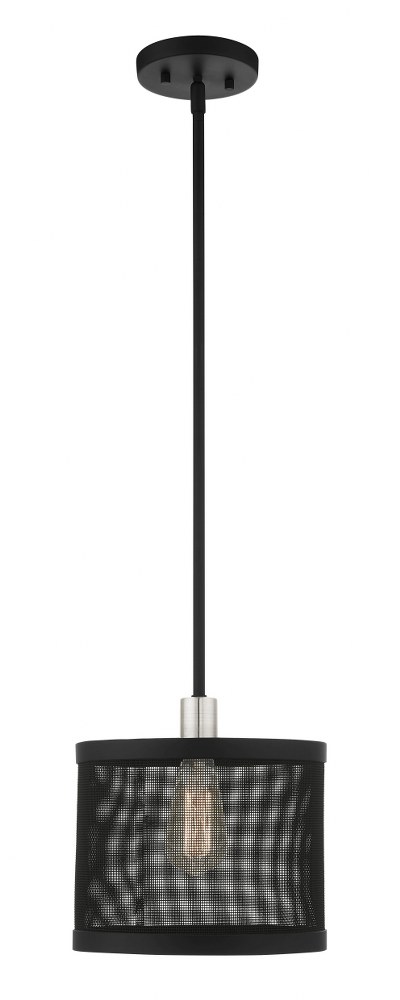 Livex Lighting-46212-04-Industro - 1 Light Pendant in Industro Style - 10 Inches wide by 18.25 Inches high   Black/Brushed Nickel Finish with Black Stainless Mesh Shade