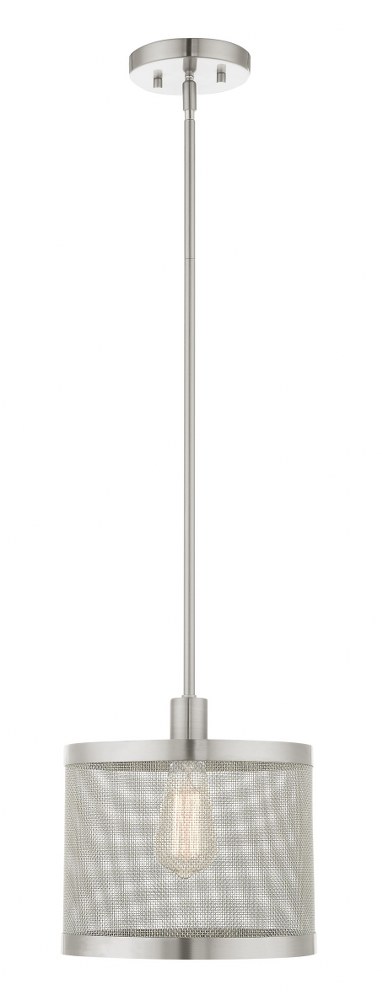 Livex Lighting-46212-91-Industro - 1 Light Pendant in Industro Style - 10 Inches wide by 18.25 Inches high   Brushed Nickel Finish with Brushed Nickle Stainless Mesh Shade