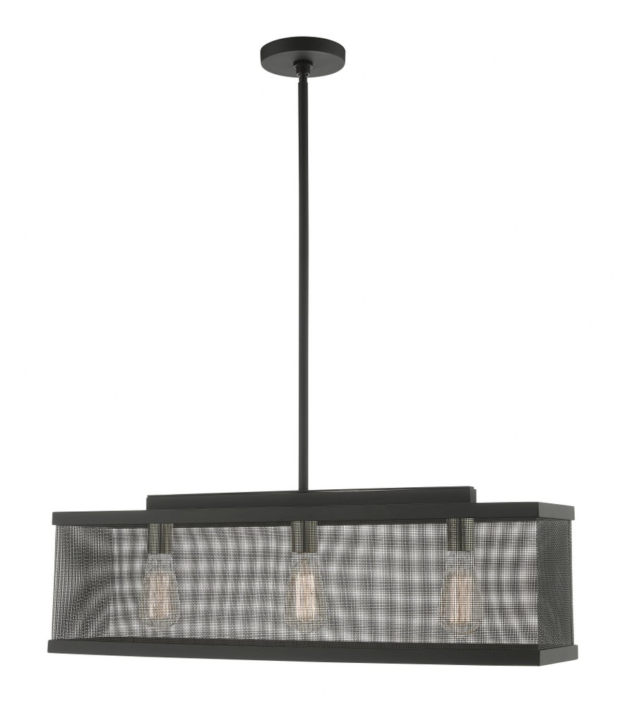 Livex Lighting-46213-04-Industro - 3 Light Chandelier in Industro Style - 6.5 Inches wide by 17.75 Inches high Black/Brushed Nickel Black/Brushed Nickel Finish with Black Stainless Mesh Shade
