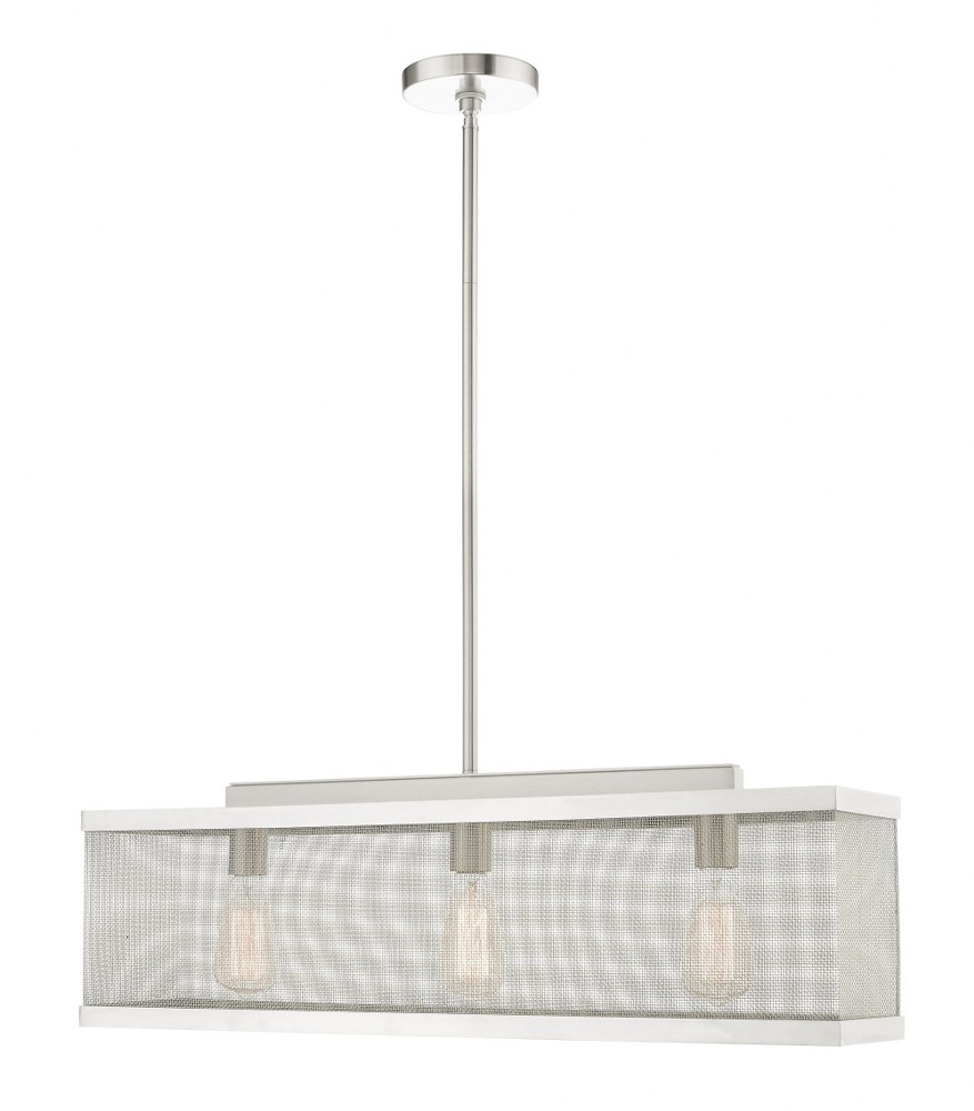Livex Lighting-46213-91-Industro - 3 Light Chandelier in Industro Style - 6.5 Inches wide by 17.75 Inches high Brushed Nickel Black/Brushed Nickel Finish with Black Stainless Mesh Shade
