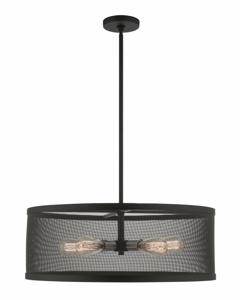 Livex Lighting-46215-04-Industro - 5 Light Chandelier in Industro Style - 25 Inches wide by 17.75 Inches high   Black/Brushed Nickel Finish with Black Stainless Mesh Shade