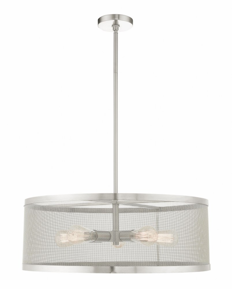 Livex Lighting-46215-91-Industro - 5 Light Chandelier in Industro Style - 25 Inches wide by 17.75 Inches high   Brushed Nickel Finish with Brushed Nickle Stainless Mesh Shade