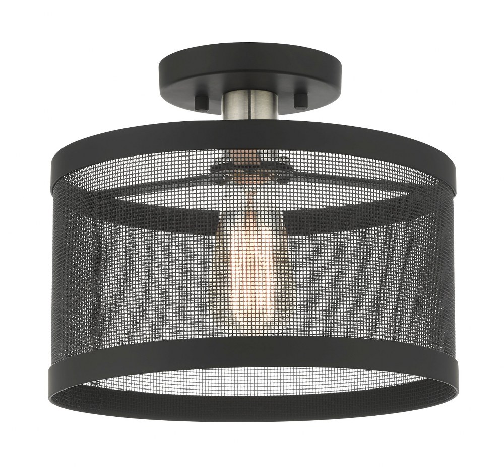 Livex Lighting-46216-04-Industro - 1 Light Semi-Flush Mount in Industro Style - 11 Inches wide by 9 Inches high Black/Brushed Nickel Black/Brushed Nickel Finish with Black Stainless Mesh Shade