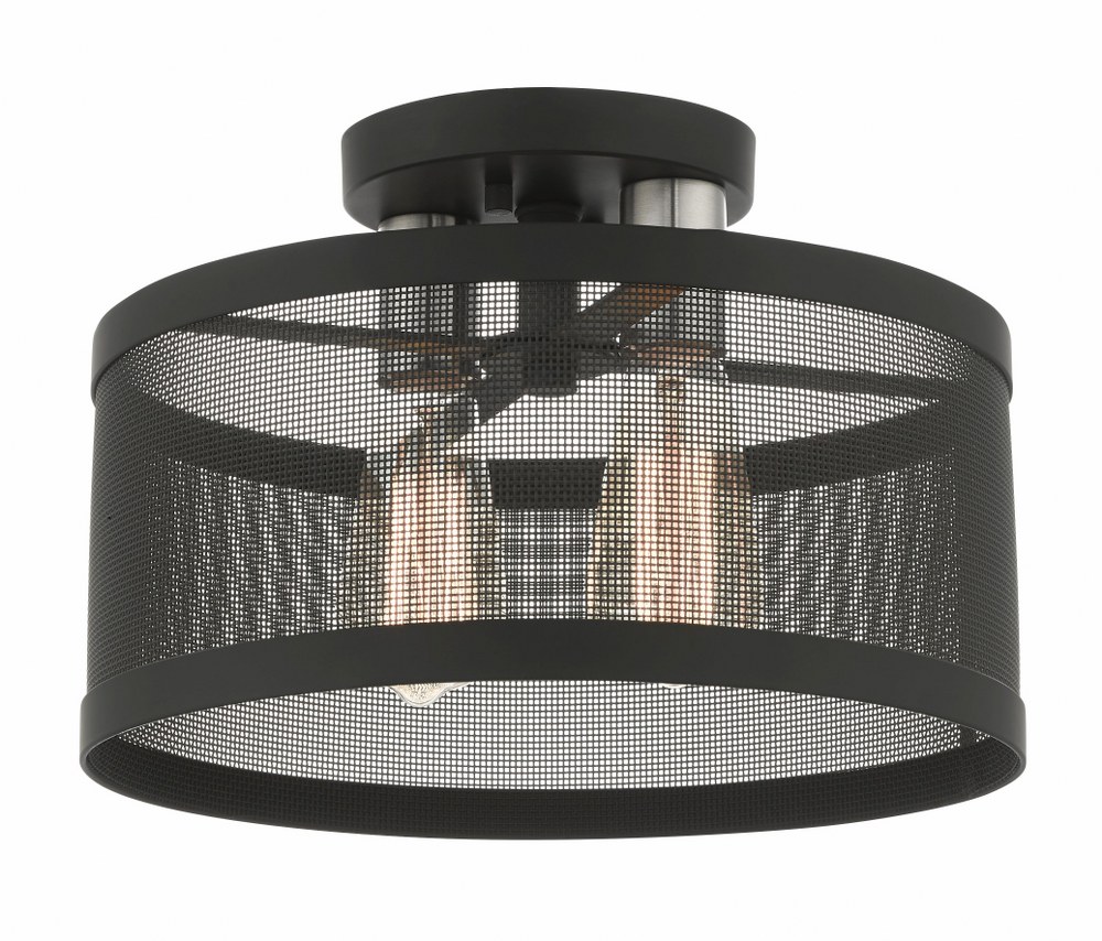 Livex Lighting-46217-04-Industro - 2 Light Semi-Flush Mount in Industro Style - 13 Inches wide by 9.25 Inches high   Black/Brushed Nickel Finish with Black Stainless Mesh Shade