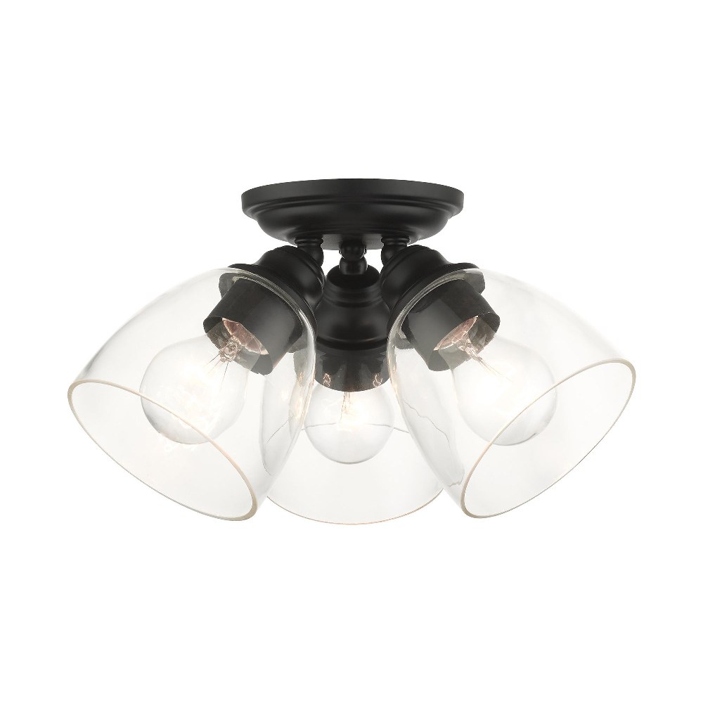 Livex Lighting-46339-04-Montgomery - 3 Light Flush Mount in Montgomery Style - 14.25 Inches wide by 7.5 Inches high Black Black Finish with Clear Glass