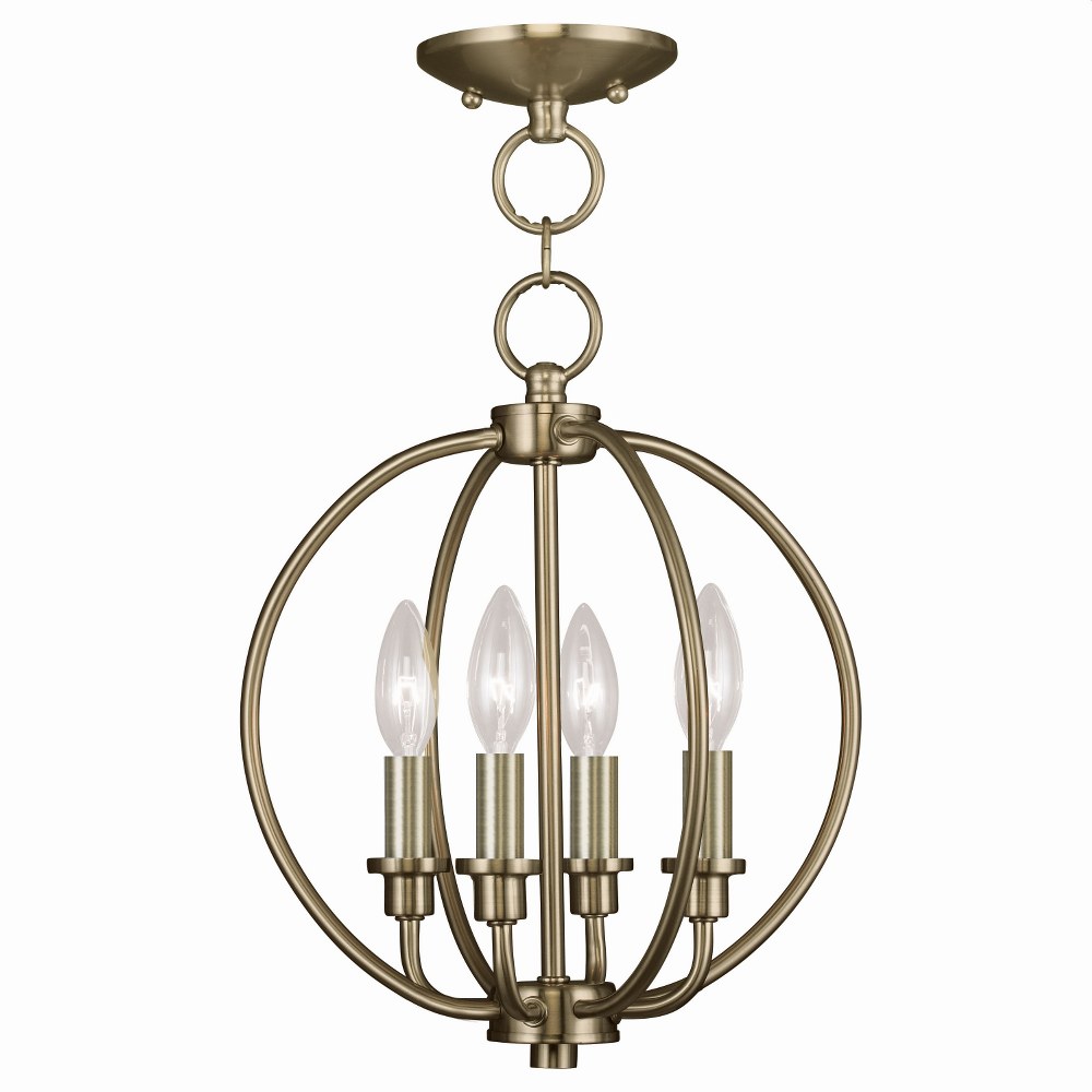 Livex Lighting-4664-01-Milania - 4 Light Chain Lantern in Milania Style - 12.5 Inches wide by 14.5 Inches high Antique Brass  Brushed Nickel Finish