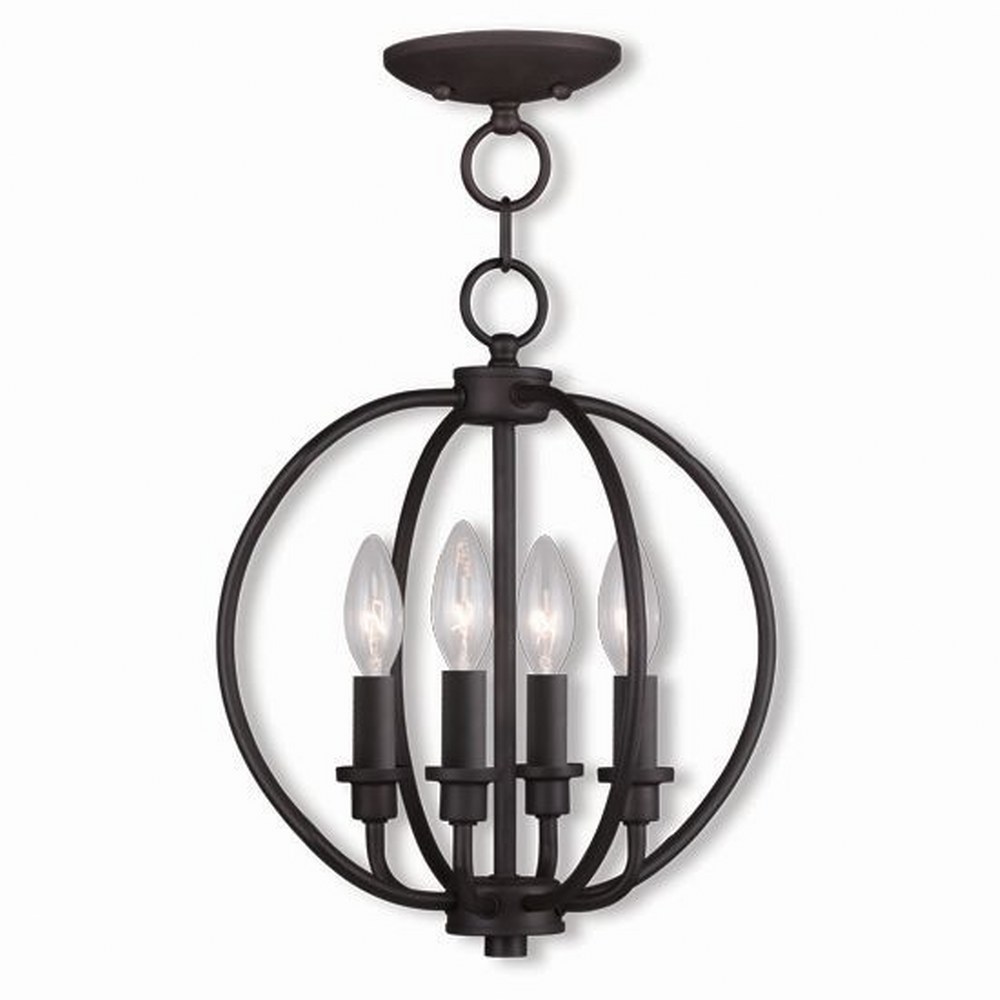 Livex Lighting-4664-07-Milania - 4 Light Chain Lantern in Milania Style - 12.5 Inches wide by 14.5 Inches high Bronze  Brushed Nickel Finish