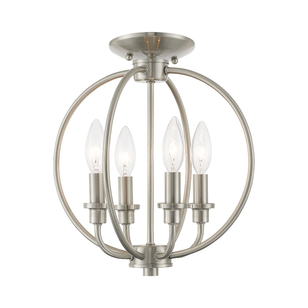 Livex Lighting-4664-91-Milania - 4 Light Chain Lantern in Milania Style - 12.5 Inches wide by 14.5 Inches high Brushed Nickel  Brushed Nickel Finish