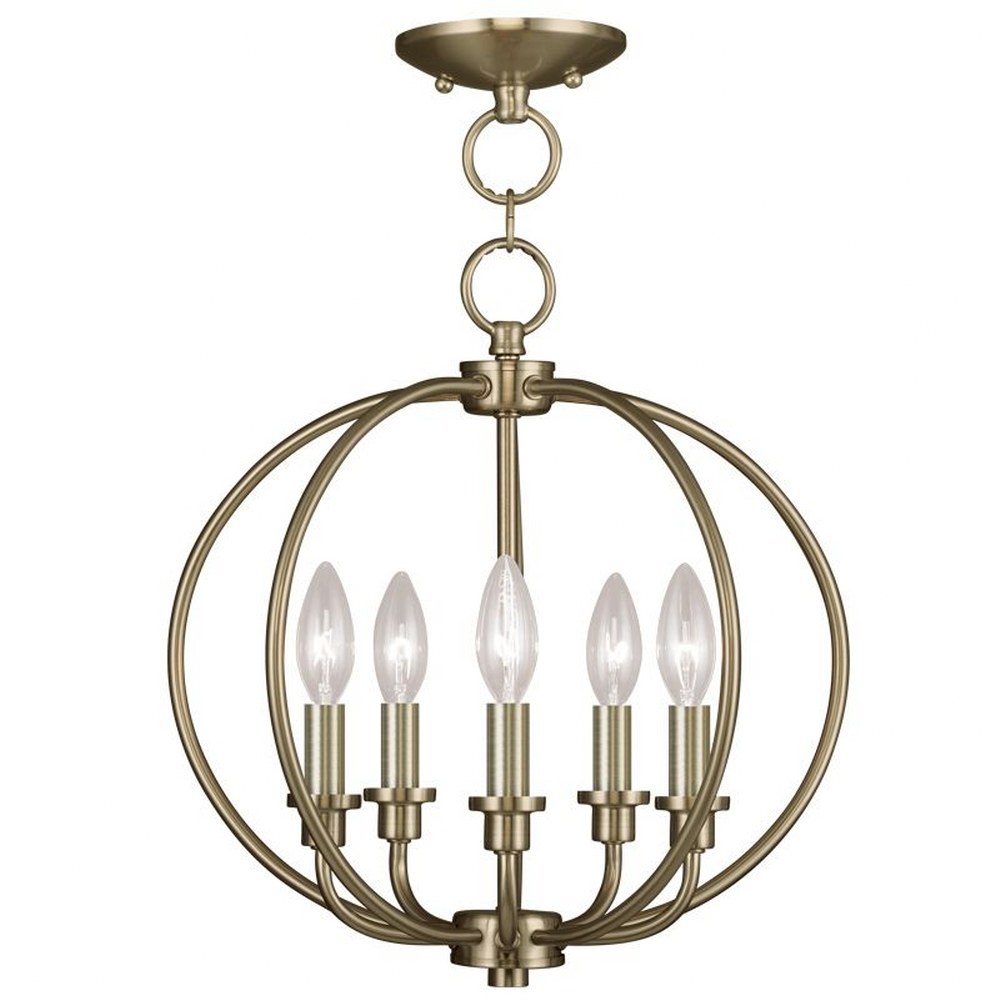 Livex Lighting-4665-01-Milania - 5 Light Chain Lantern in Milania Style - 16 Inches wide by 15.25 Inches high Antique Brass  Brushed Nickel Finish