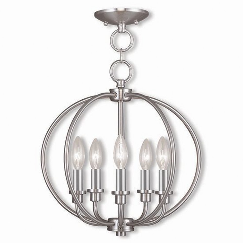 Livex Lighting-4665-91-Milania - 5 Light Chain Lantern in Milania Style - 16 Inches wide by 15.25 Inches high Brushed Nickel  Brushed Nickel Finish