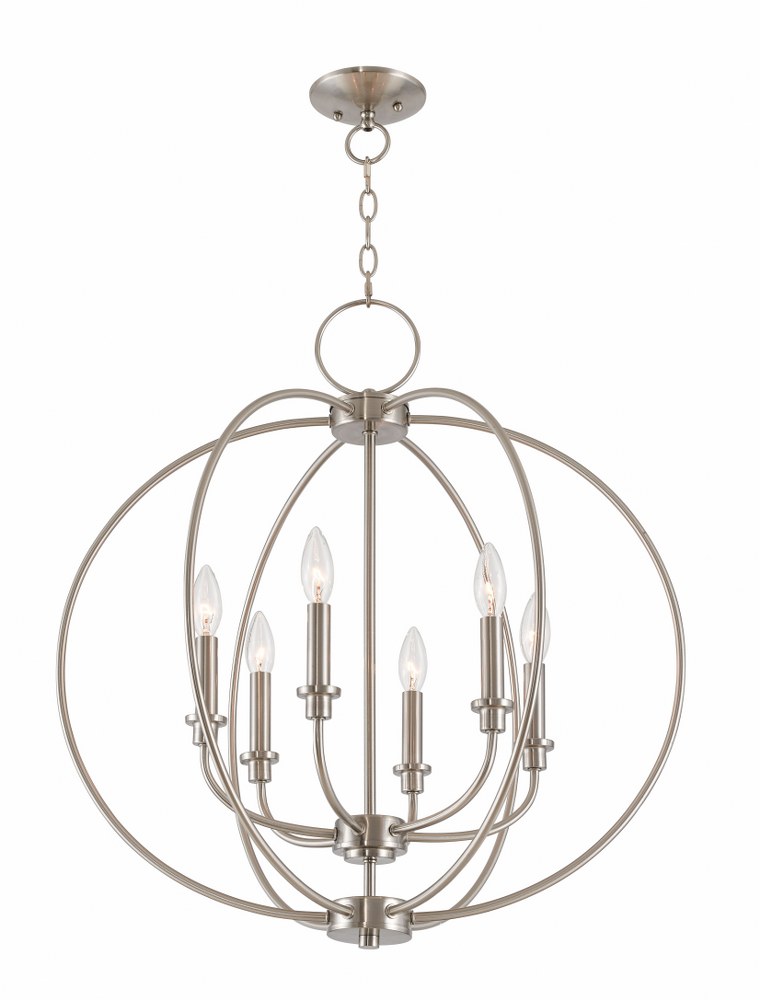 Livex Lighting-4666-91-Milania - 6 Light Chandelier in Milania Style - 25 Inches wide by 26 Inches high Brushed Nickel  Brushed Nickel Finish