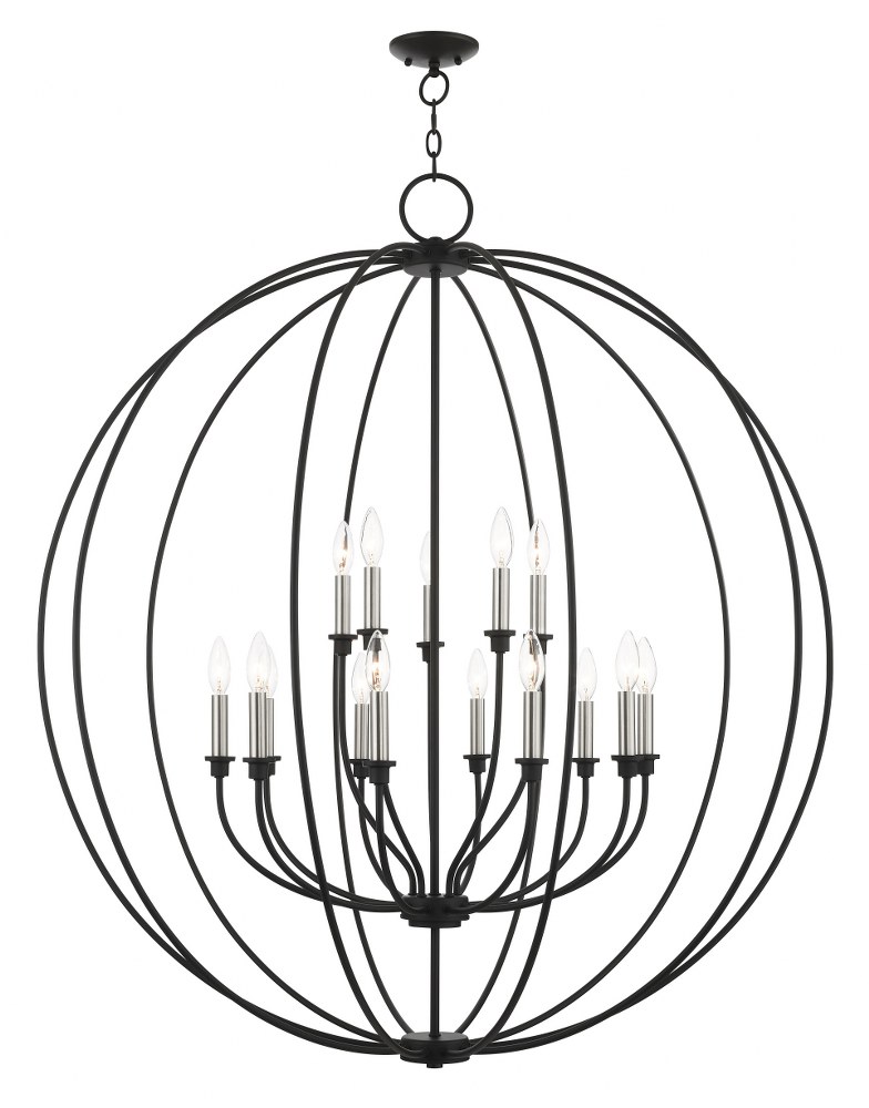 Livex Lighting-46690-04-Milania - 15 Light Foyer Chandelier in Milania Style - 42 Inches wide by 47.5 Inches high   Black/Brushed Nickel Finish