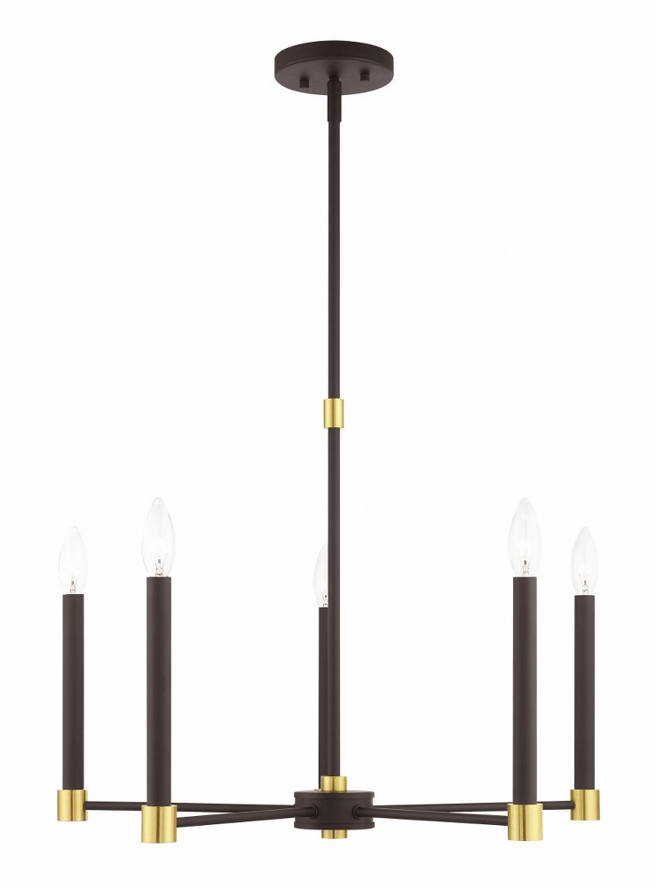 Livex Lighting-46885-07-Karlstad - 5 Light Chandelier in Karlstad Style - 24 Inches wide by 20.25 Inches high   Bronze/Satin Brass Finish