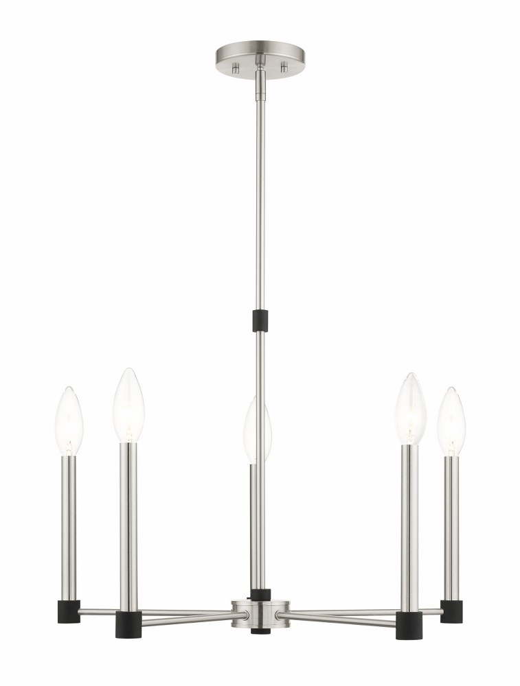 Livex Lighting-46885-91-Karlstad - 5 Light Chandelier in Karlstad Style - 24 Inches wide by 20.25 Inches high   Brushed Nickel/Satin Brass Finish