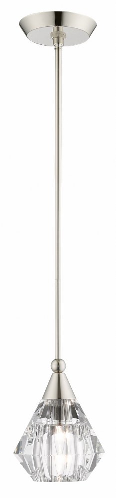Livex Lighting-47071-35-Brussels - 1 Light Pendant in Brussels Style - 7 Inches wide by 17 Inches high   Polished Nickel Finish with Clear Crystal