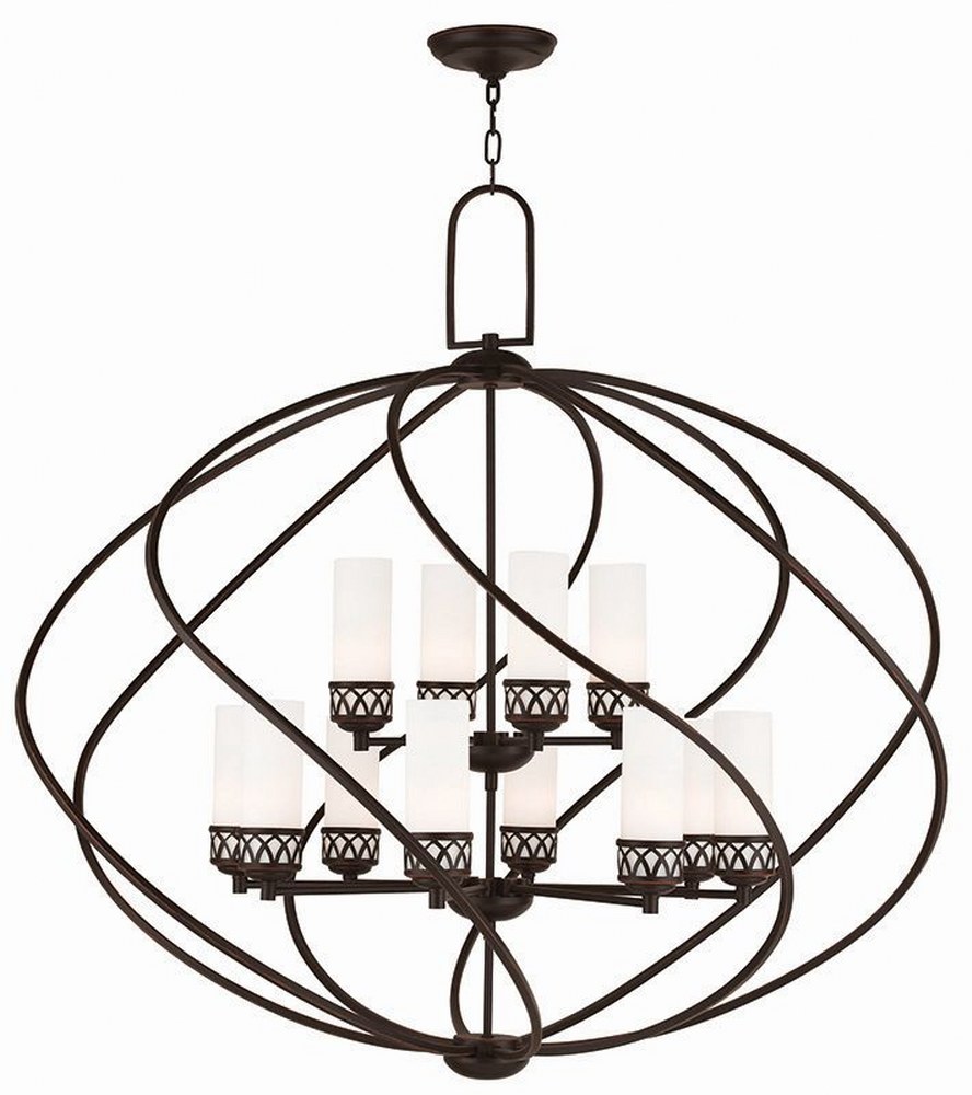 Livex Lighting-47199-67-Westfield - 12 Light Foyer Chandelier in Westfield Style - 42 Inches wide by 39 Inches high Olde Bronze  Brushed Nickel Finish with Satin Opal White Glass