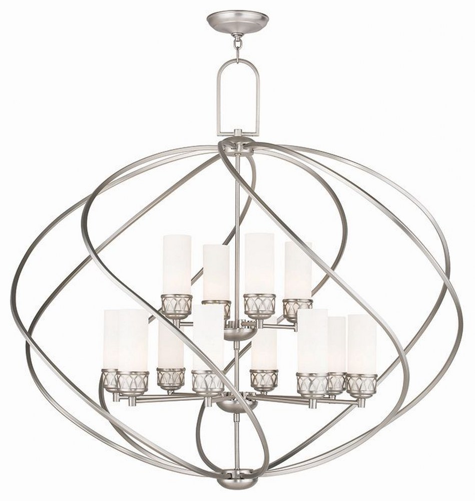 Livex Lighting-47199-91-Westfield - 12 Light Foyer Chandelier in Westfield Style - 42 Inches wide by 39 Inches high Brushed Nickel  Brushed Nickel Finish with Satin Opal White Glass