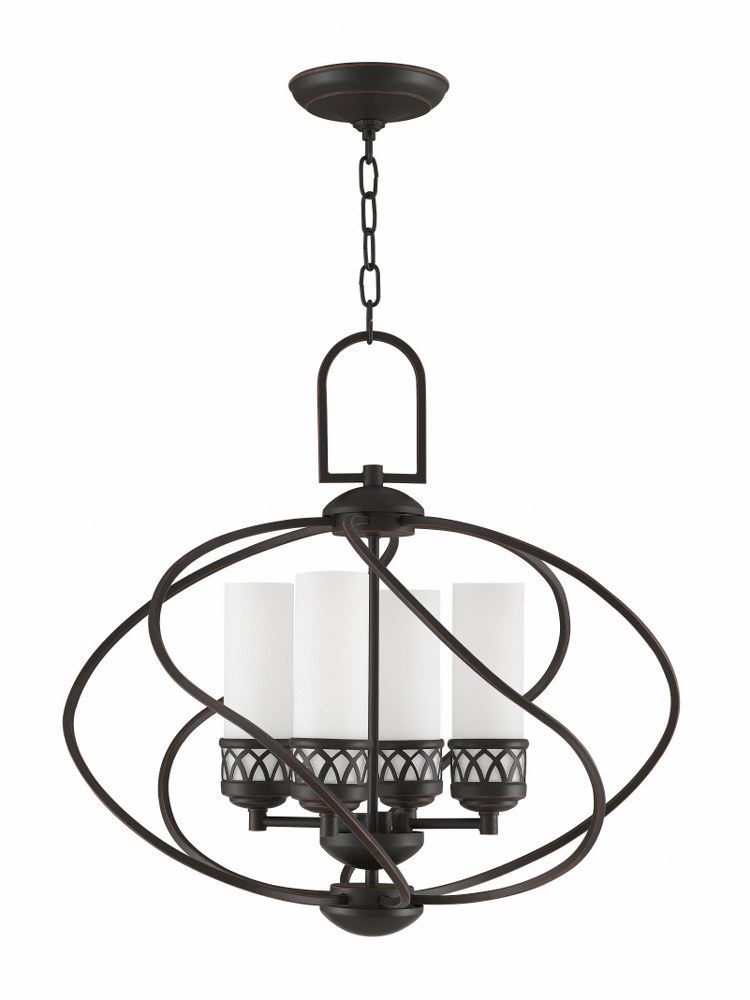 Livex Lighting-4724-67-Westfield - 4 Light Chandelier in Westfield Style - 22 Inches wide by 21.25 Inches high Olde Bronze  Brushed Nickel Finish with Satin White Glass