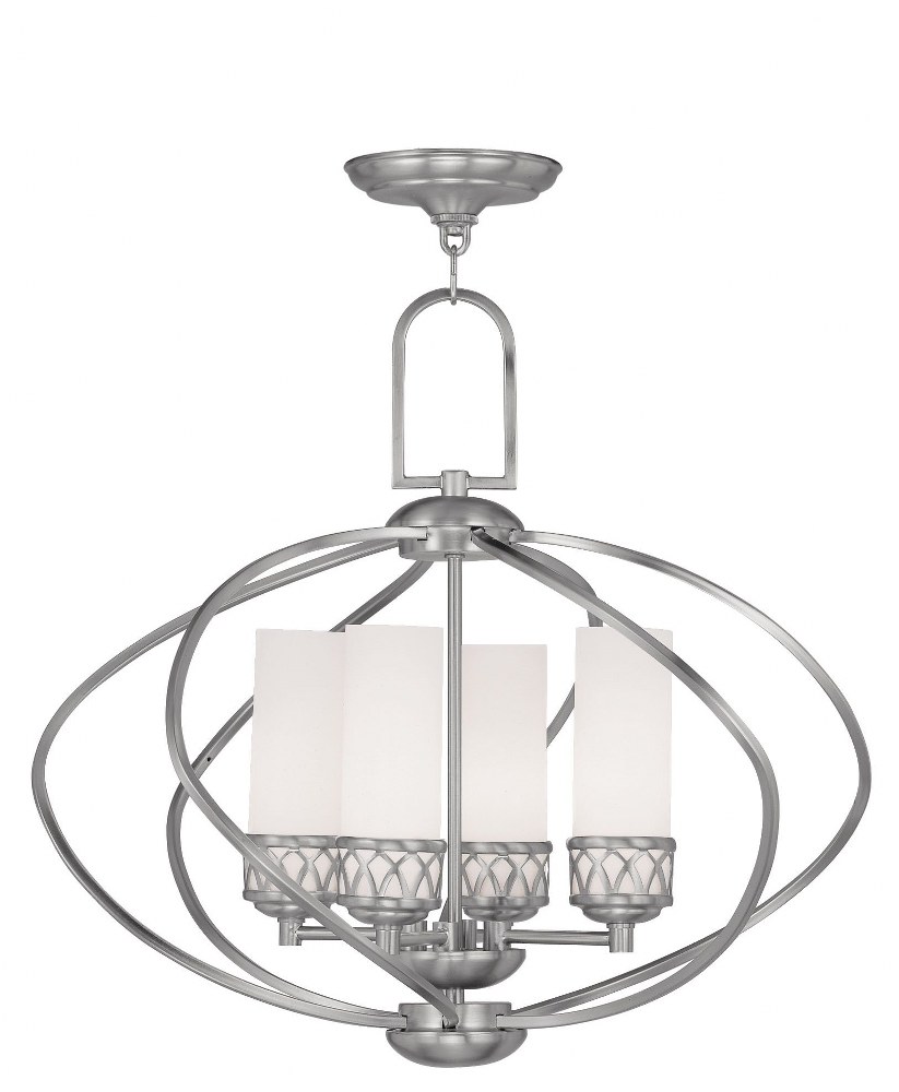 Livex Lighting-4724-91-Westfield - 4 Light Chandelier in Westfield Style - 22 Inches wide by 21.25 Inches high Brushed Nickel  Brushed Nickel Finish with Satin White Glass