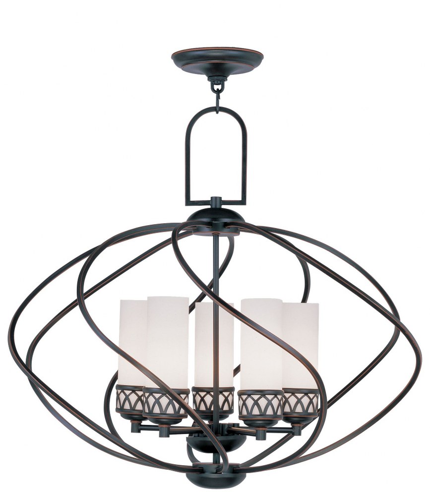 Livex Lighting-4725-67-Westfield - 5 Light Chandelier in Westfield Style - 26 Inches wide by 24 Inches high   Olde Bronze Finish with Satin White Glass
