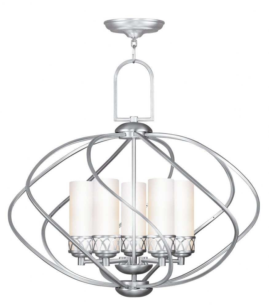 Livex Lighting-4725-91-Westfield - 5 Light Chandelier in Westfield Style - 26 Inches wide by 24 Inches high Brushed Nickel  Olde Bronze Finish with Satin White Glass