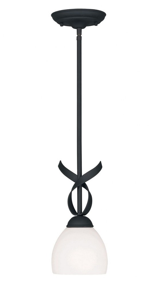 Livex Lighting-4750-04-Brookside - 1 Light Mini Pendant in Brookside Style - 6 Inches wide by 13 Inches high   Black Finish with Satin Opal White Glass