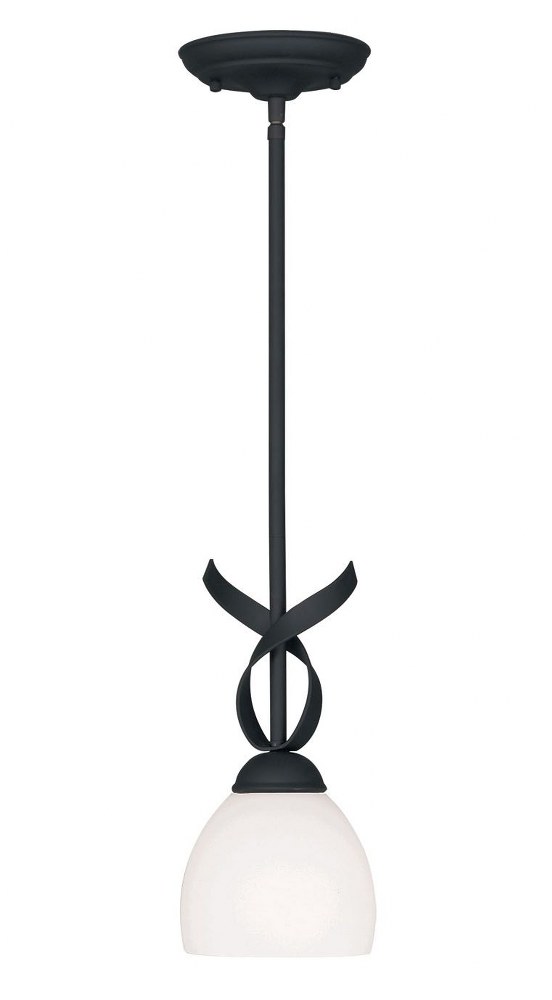 Livex Lighting-4750-04-Brookside - 1 Light Mini Pendant in Brookside Style - 6 Inches wide by 13 Inches high Black  Olde Bronze Finish with Satin Opal White Glass