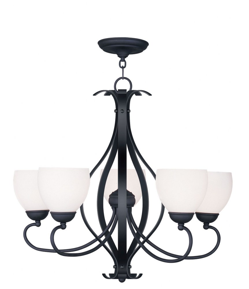 Livex Lighting-4765-04-Brookside - 5 Light Chandelier in Brookside Style - 26 Inches wide by 23.5 Inches high   Black Finish with Satin Opal White Glass