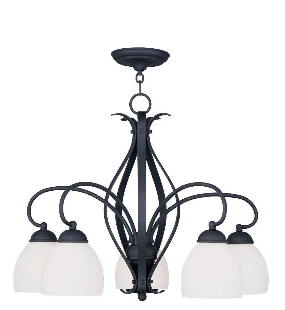 Livex Lighting-4775-04-Brookside - 5 Light Chandelier in Brookside Style - 26 Inches wide by 20 Inches high   Black Finish with Satin Opal White Glass