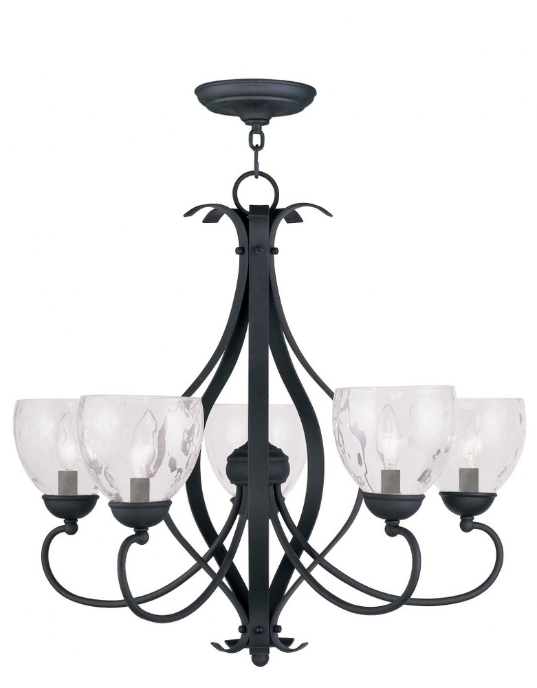 Livex Lighting-4805-04-Brookside - 5 Light Chandelier in Brookside Style - 26 Inches wide by 23.5 Inches high   Black Finish with Clear Water Glass