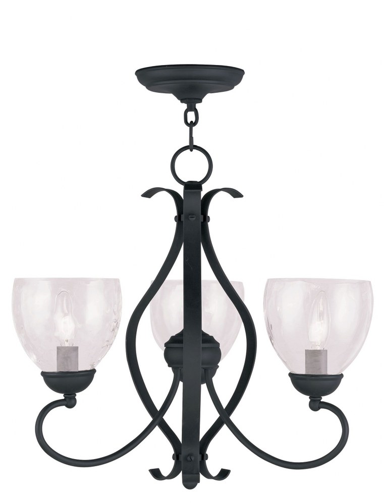 Livex Lighting-4807-04-Brookside - 3 Light Chandelier   Black Finish with Clear Water Glass
