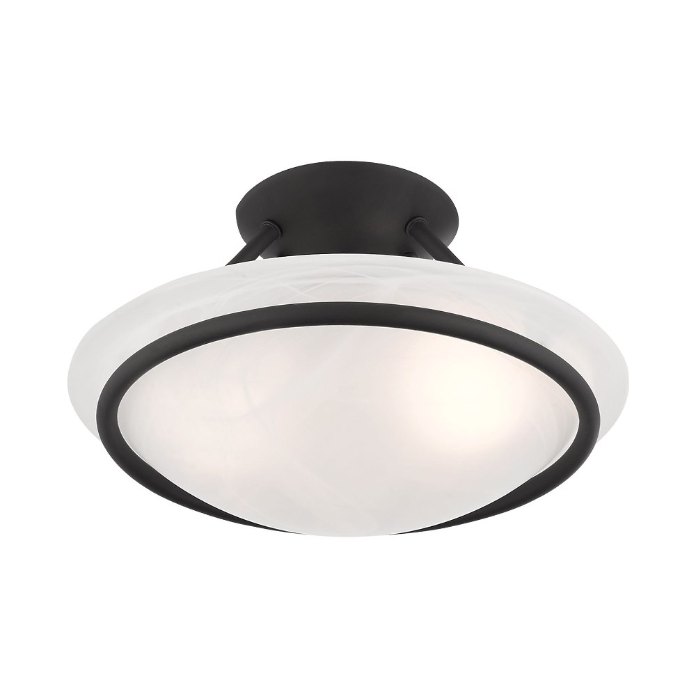 Livex Lighting-4823-04-Newburgh - 2 Light Semi-Flush Mount in Newburgh Style - 12 Inches wide by 7 Inches high   Black Finish with White Alabaster Glass
