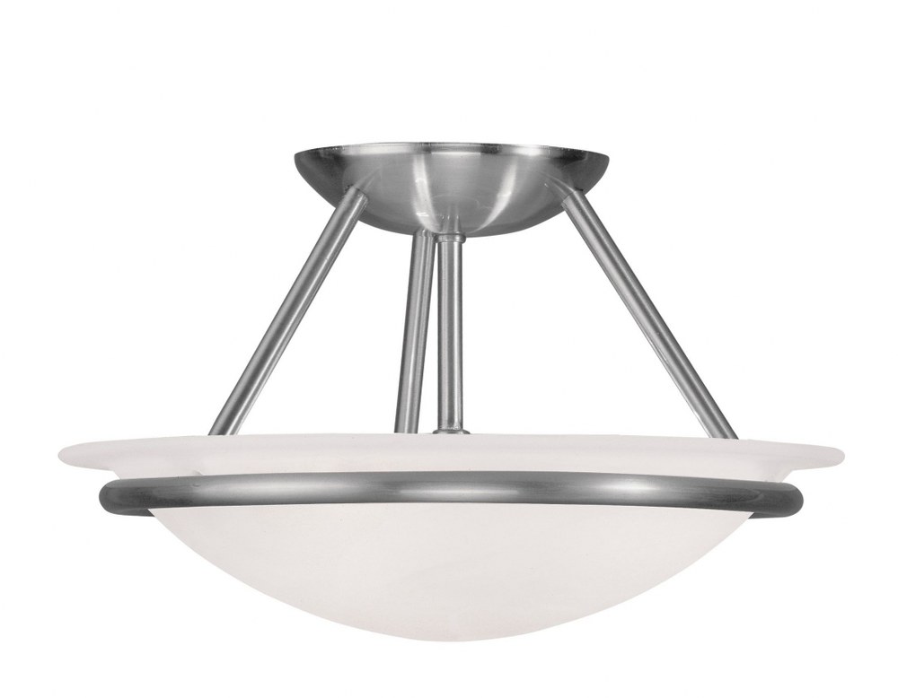 Livex Lighting-4823-91-Newburgh - 2 Light Semi-Flush Mount in Newburgh Style - 12 Inches wide by 7 Inches high   Brushed Nickel Finish with White Alabaster Glass