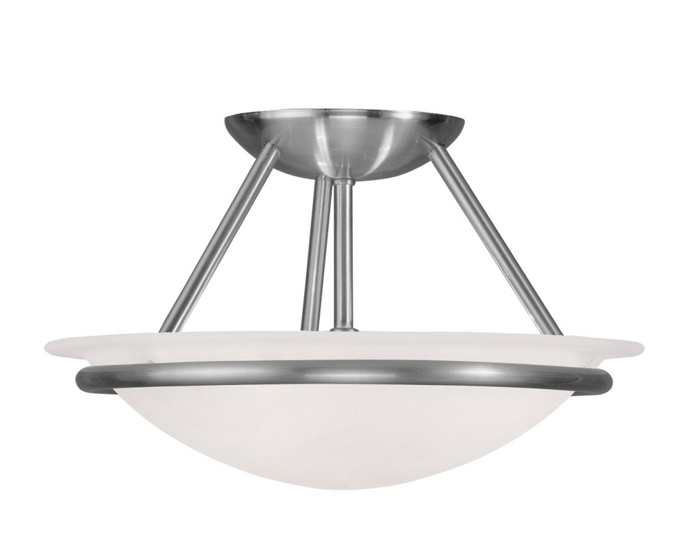 Livex Lighting-4823-91-Newburgh - 2 Light Semi-Flush Mount in Newburgh Style - 12 Inches wide by 7 Inches high Brushed Nickel  Brushed Nickel Finish with White Alabaster Glass