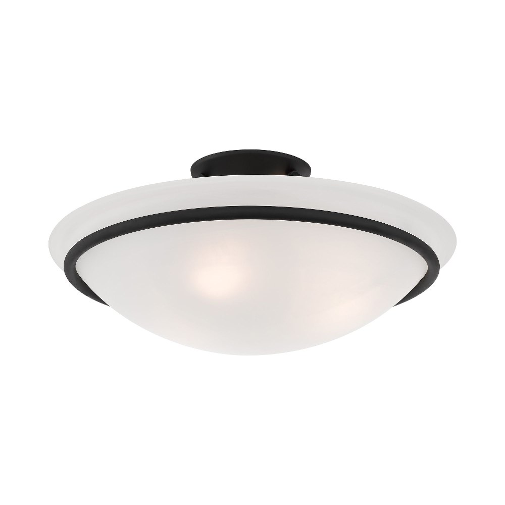 Livex Lighting-4824-04-Newburgh - 3 Light Semi-Flush Mount In Transitional Style-7 Inches Tall and 16 Inches Wide   Black Finish with White Alabaster Glass