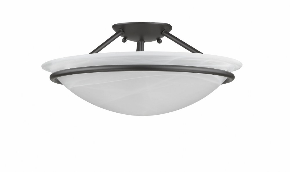 Livex Lighting-4824-07-Newburgh - 3 Light Semi-Flush Mount In Transitional Style-7 Inches Tall and 16 Inches Wide Bronze  Brushed Nickel Finish with White Alabaster Glass