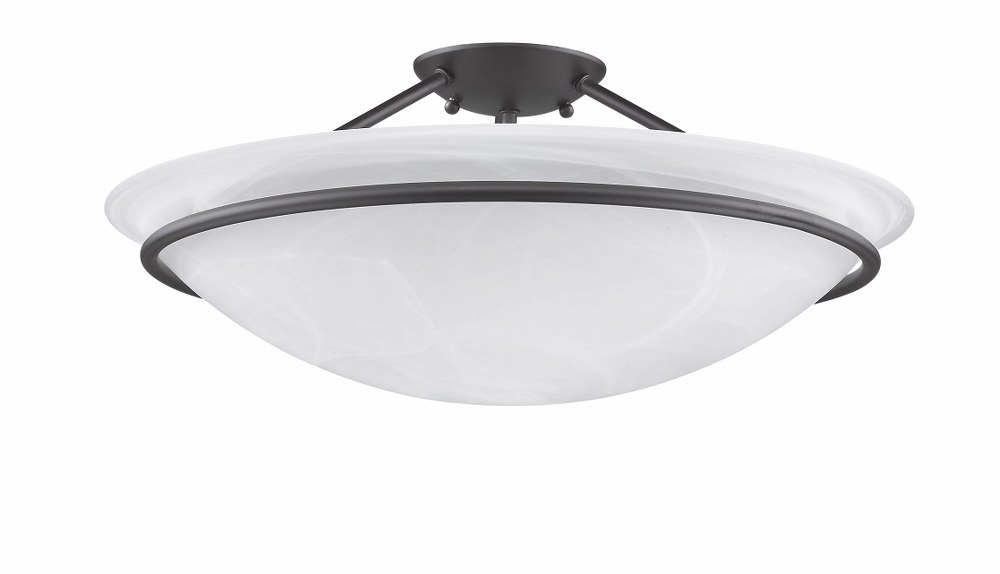 Livex Lighting-4825-07-Newburgh - 3 Light Semi-Flush Mount In Transitional Style-8 Inches Tall and 20 Inches Wide   Bronze Finish with White Alabaster Glass