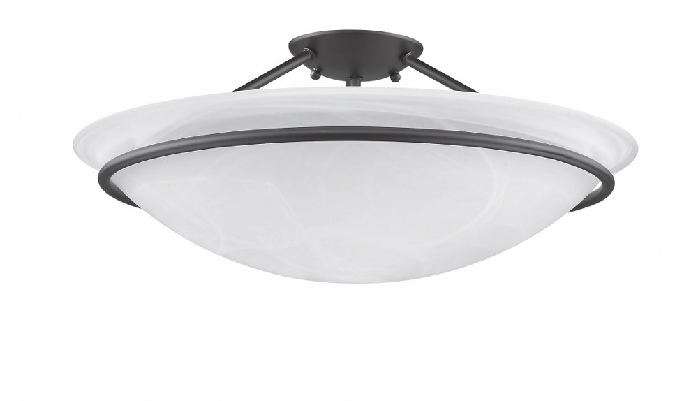 Livex Lighting-4825-07-Newburgh - 3 Light Semi-Flush Mount In Transitional Style-8 Inches Tall and 20 Inches Wide Bronze  Brushed Nickel Finish with White Alabaster Glass