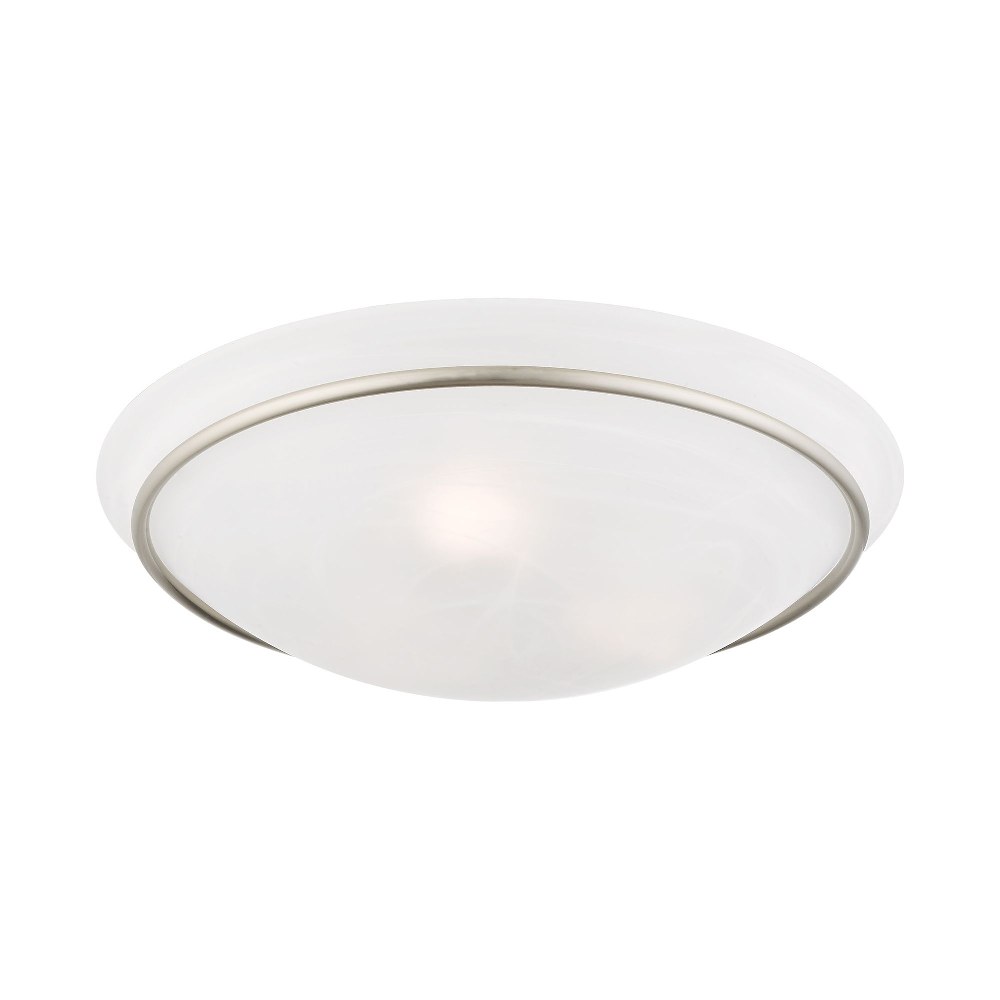 Livex Lighting-4825-91-Newburgh - 3 Light Semi-Flush Mount In Transitional Style-8 Inches Tall and 20 Inches Wide   Brushed Nickel Finish with White Alabaster Glass