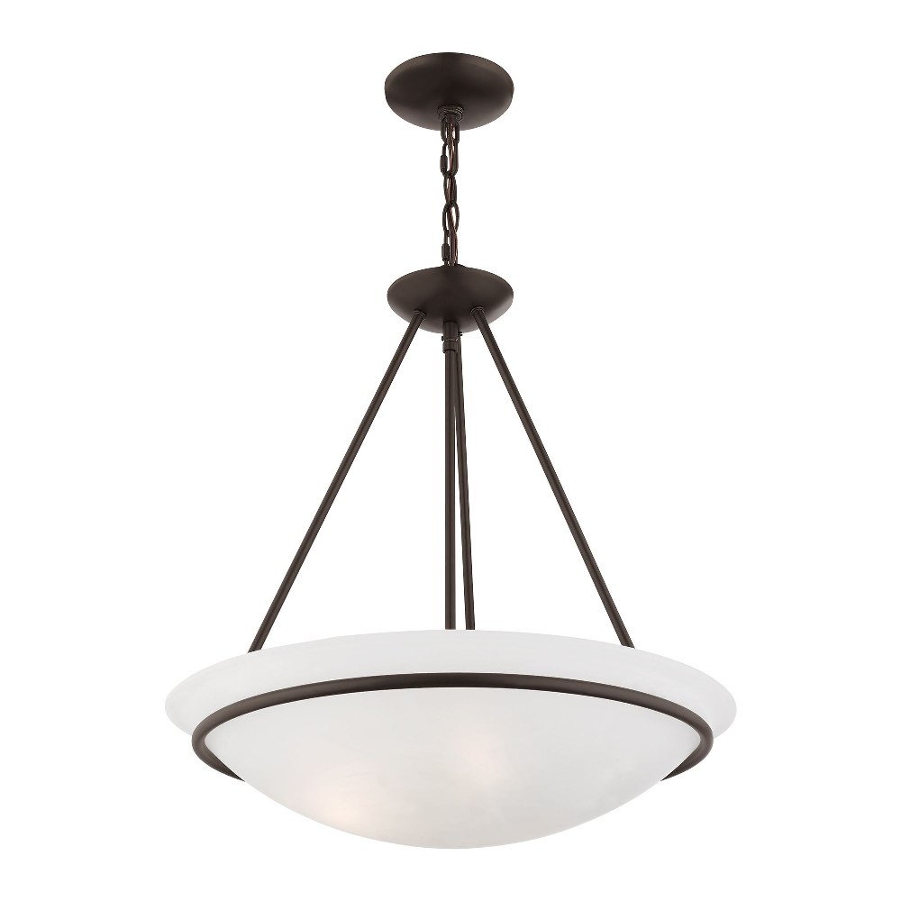 Livex Lighting-4826-07-Newburgh - 3 Light Pendant In Transitional Style-22 Inches Tall and 20 Inches Wide   Bronze Finish with White Alabaster Glass