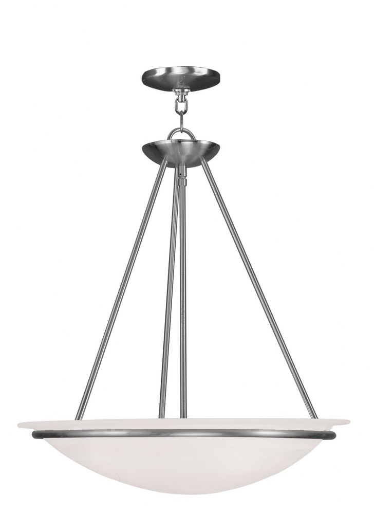 Livex Lighting-4826-91-Newburgh - 3 Light Pendant In Transitional Style-22 Inches Tall and 20 Inches Wide Brushed Nickel  Brushed Nickel Finish with White Alabaster Glass