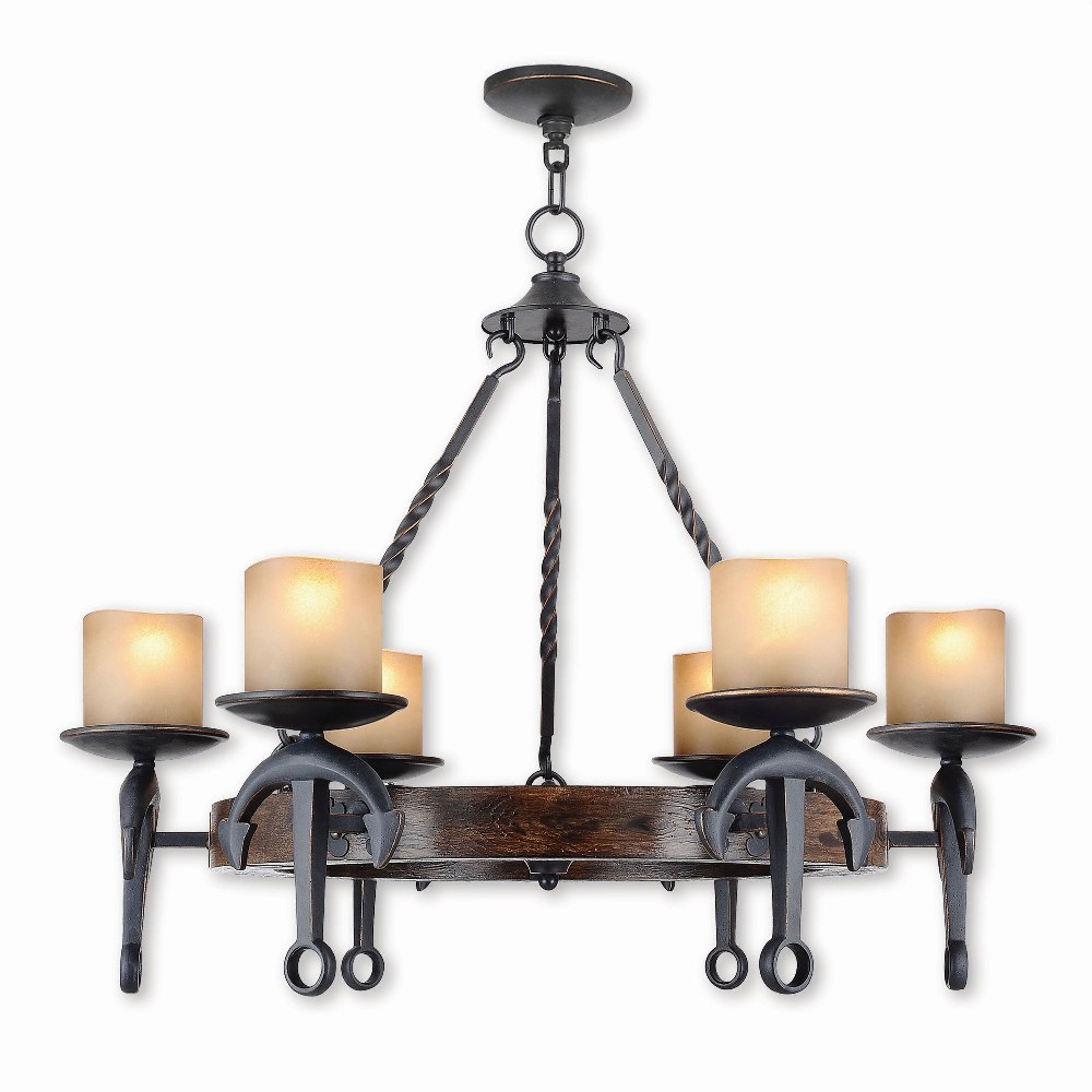 Livex Lighting-4866-67-Cape May - 6 Light Chandelier in Cape May Style - 30 Inches wide by 25.5 Inches high   Olde Bronze Finish with Vintage Satin Glass