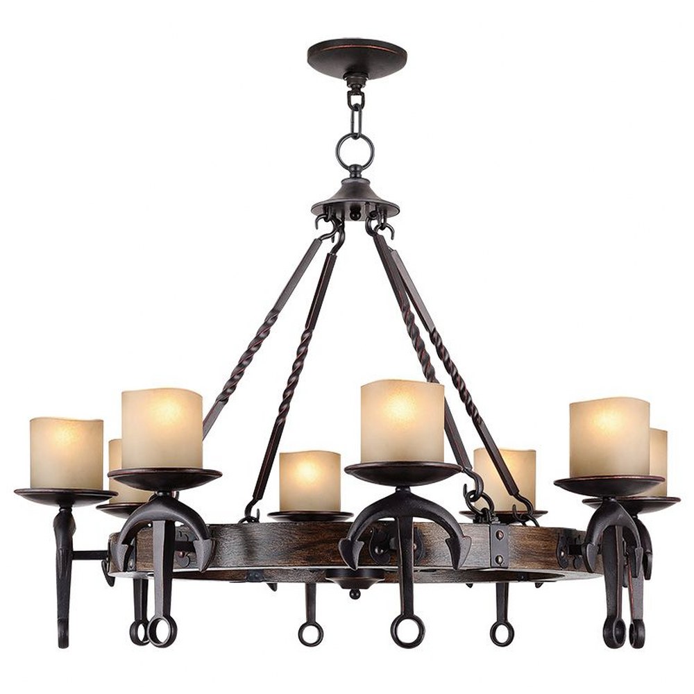 Livex Lighting-4868-67-Cape May - 8 Light Chandelier   Olde Bronze Finish with Vintage Satin Glass